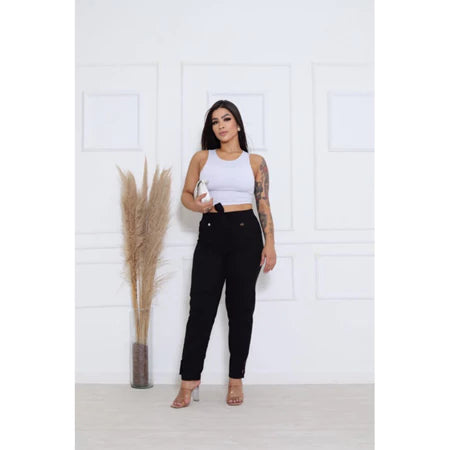 Calça Social Feminina de Linho Elegante com Elástico e Forro Interno