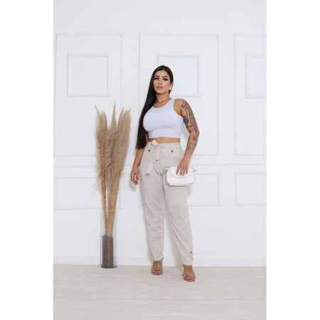 Calça Social Feminina de Linho Elegante com Elástico e Forro Interno