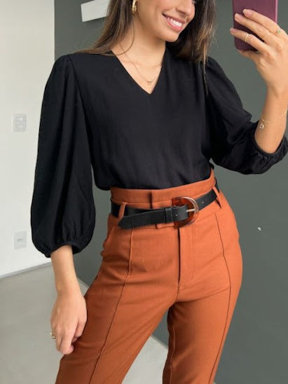 Blusa Feminina Manga 3/4 Tecido Crepe Duna Social Elegante