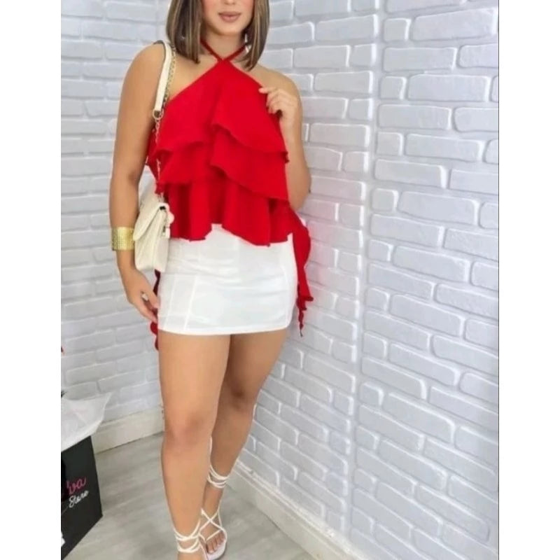 Blusa Feminina Bata de Verão com 3 Babados Luxuosa