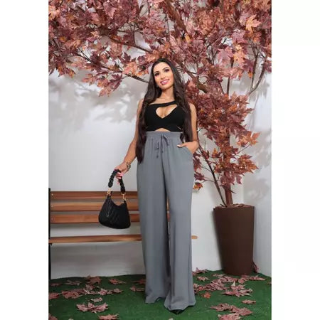 Calça Pantalona Feminina Tecido Duna com Elástico na Cintura