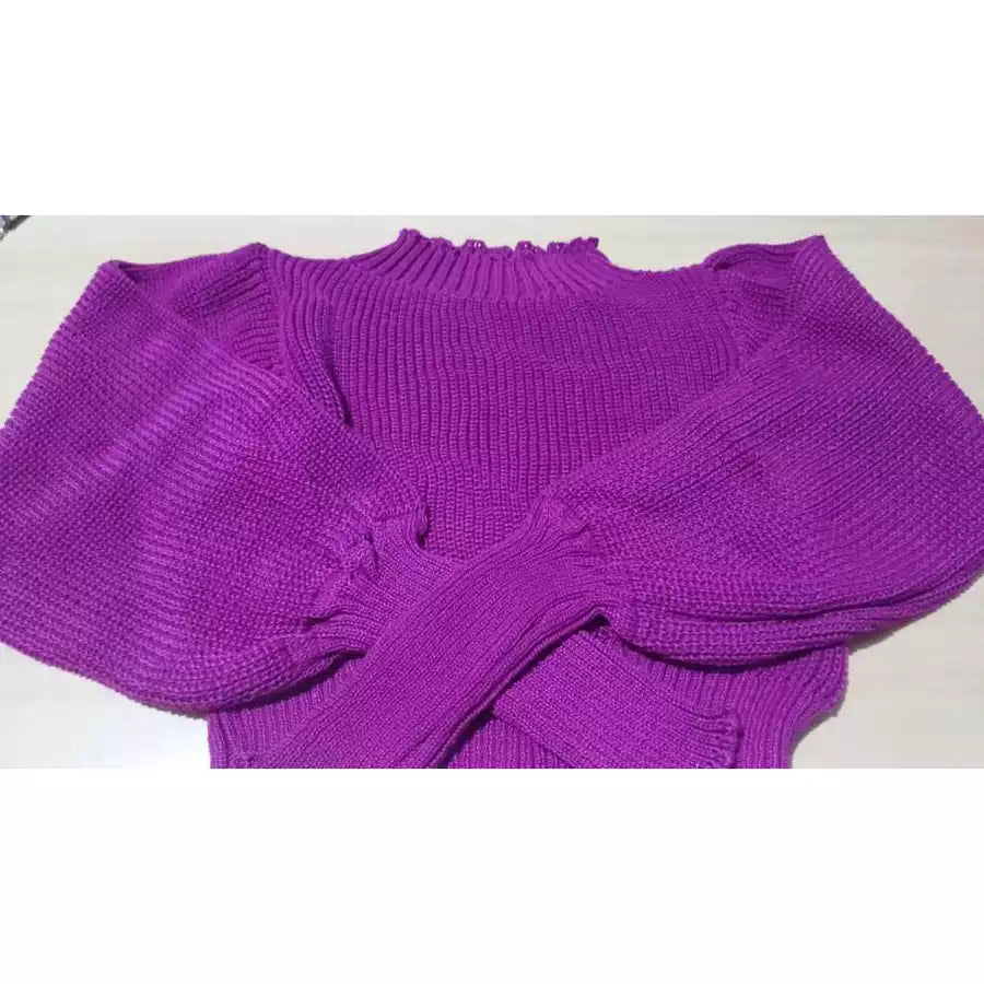 Cropped Manga Bufante Tricô Tricot Blusa de Frio Inverno