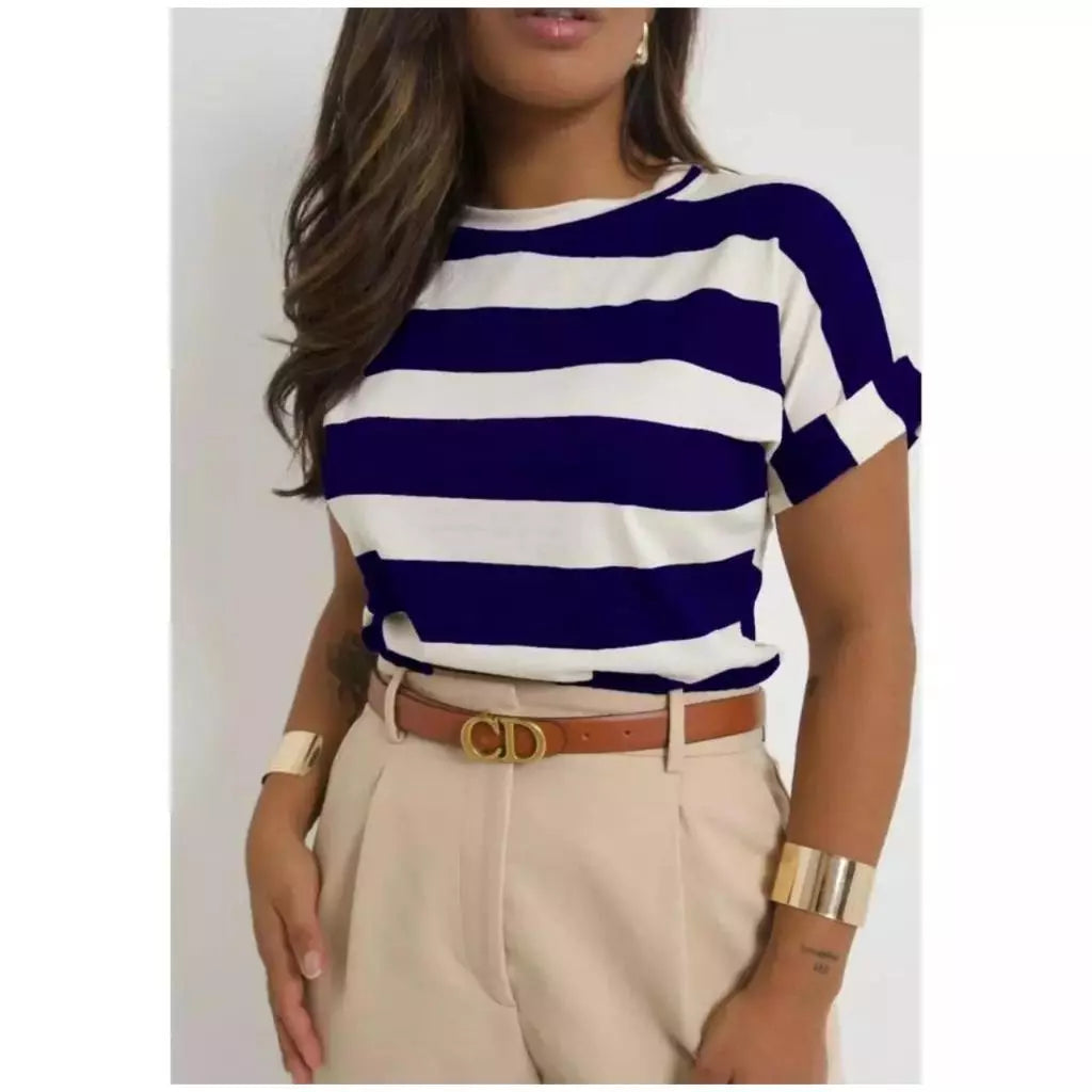 Blusa Listrada Feminina T-Shirt Manga Japonesa