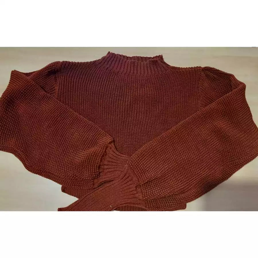 Cropped Manga Bufante Tricô Tricot Blusa de Frio Inverno