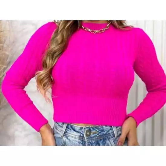 Cropped Manga Longa em Tricot