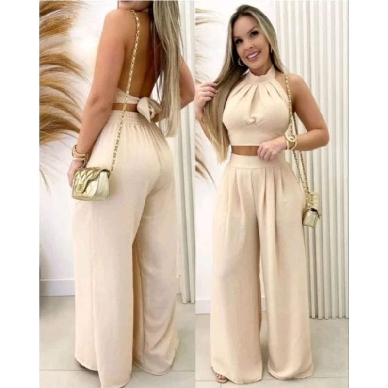 Conjunto Naia DUNA – Cropped com Gola Alta e Calça Pantalona