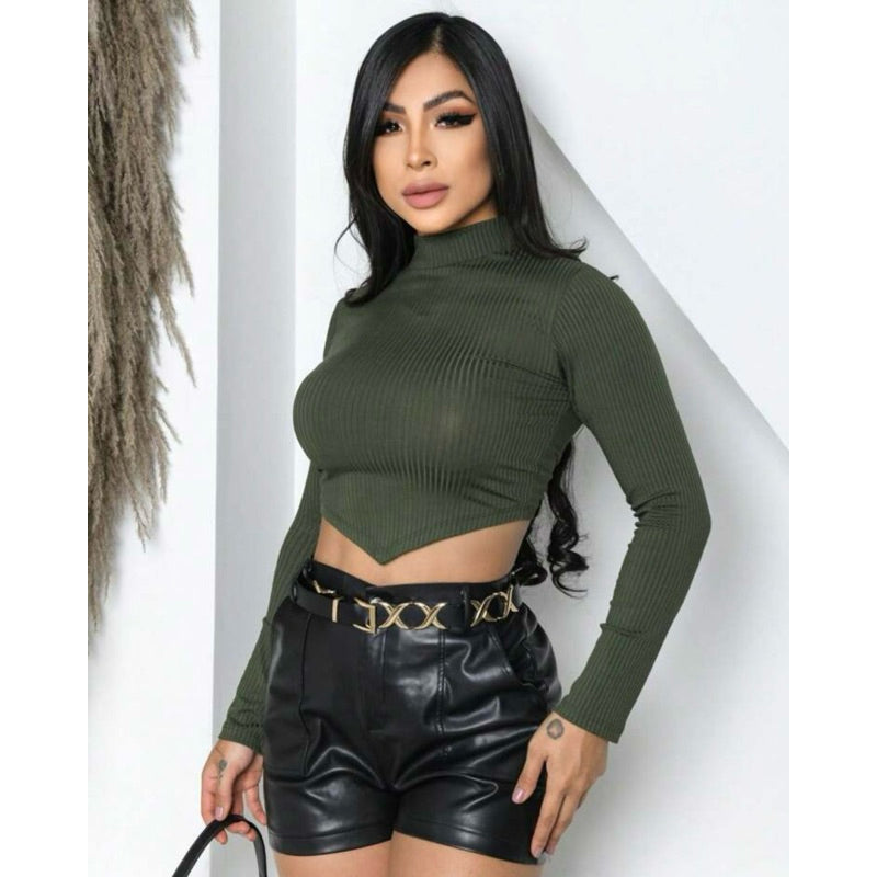 Cropped de bico manga longa feminina