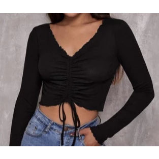 Cropped Feminino Drapeado Gringa Manga Longa