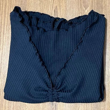 Cropped Feminino Drapeado Gringa Manga Longa