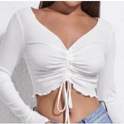 Cropped Feminino Drapeado Gringa Manga Longa