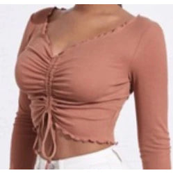 Cropped Feminino Drapeado Gringa Manga Longa