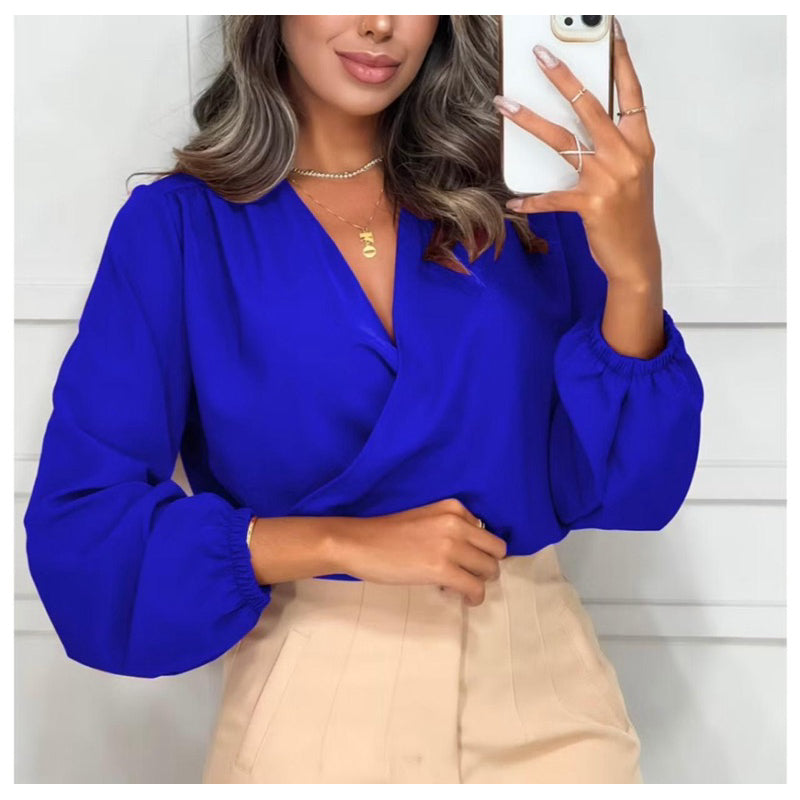 Blusa Feminina Manga Longa Transpassada Decote V - Tecido Duna