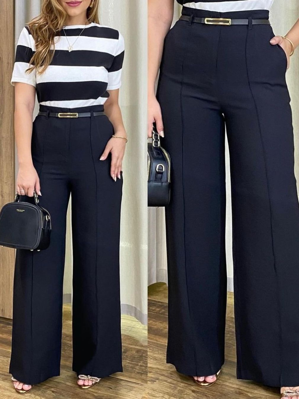 Calça Feminina Pantalona Alfaiataria Elegante com Cinto e Bolsos