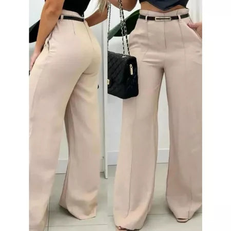 Calça Feminina Pantalona Alfaiataria Elegante com Cinto e Bolsos
