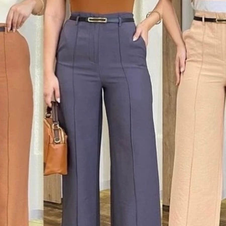 Calça Feminina Pantalona Alfaiataria Elegante com Cinto e Bolsos