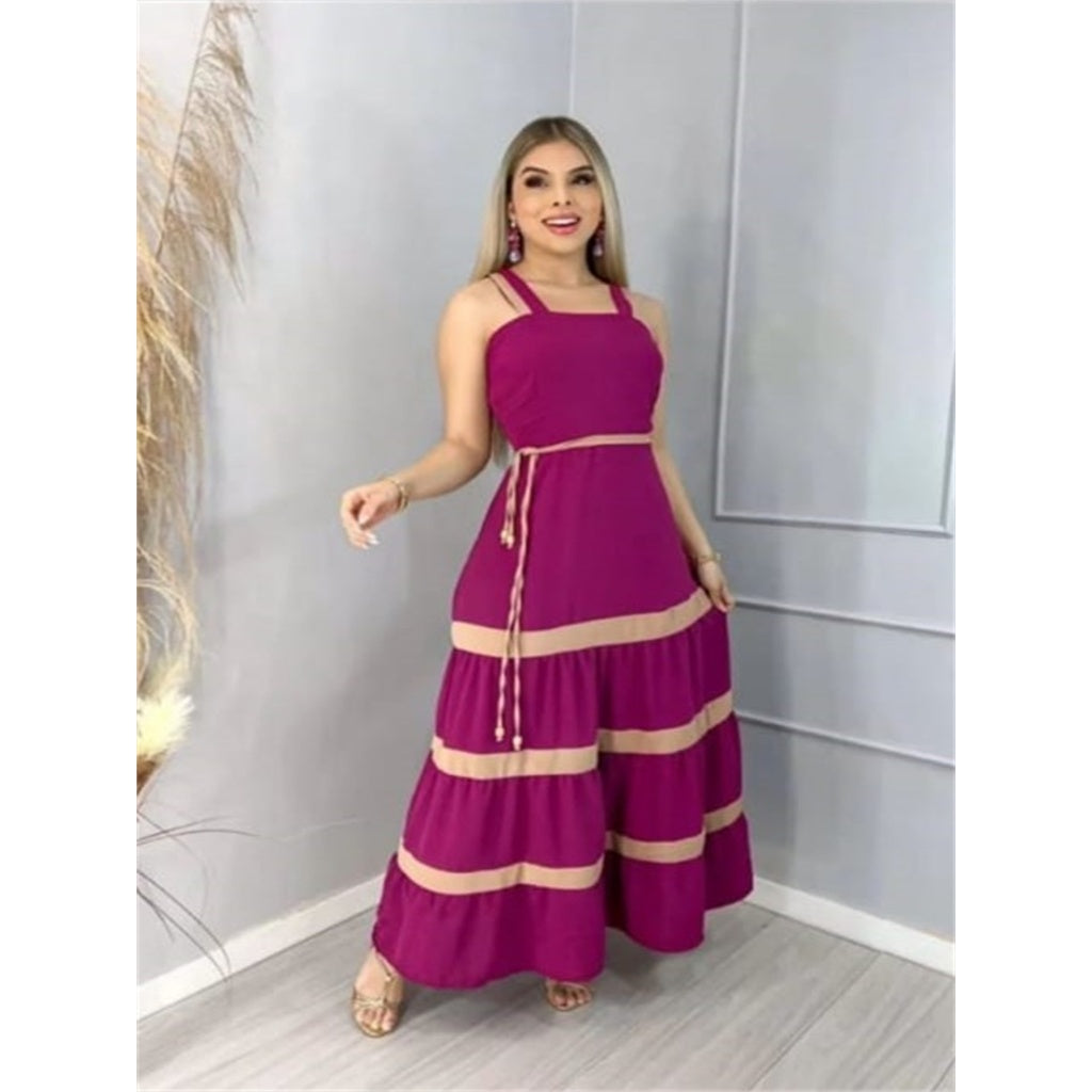Vestido Longo Bicolor Tecido Duna
