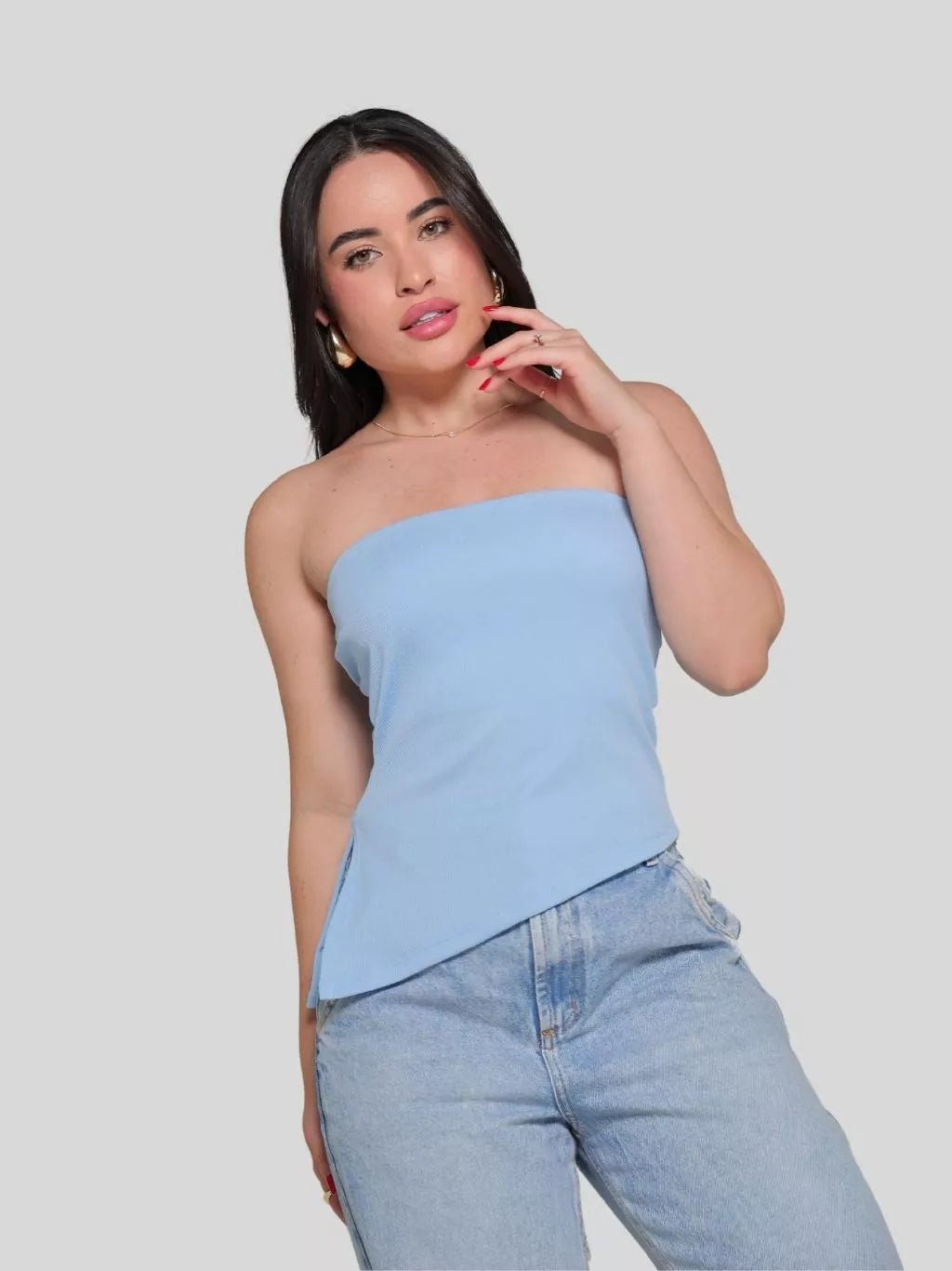 Blusa Tomara que Caia Assimétrica Canelada