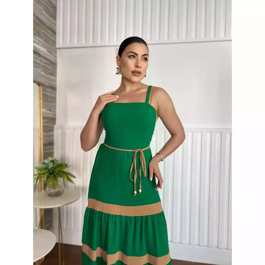 Vestido Longo Bicolor Tecido Duna