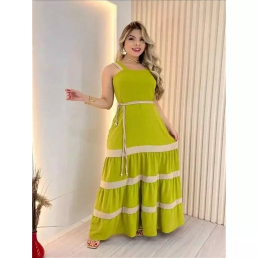 Vestido Longo Bicolor Tecido Duna