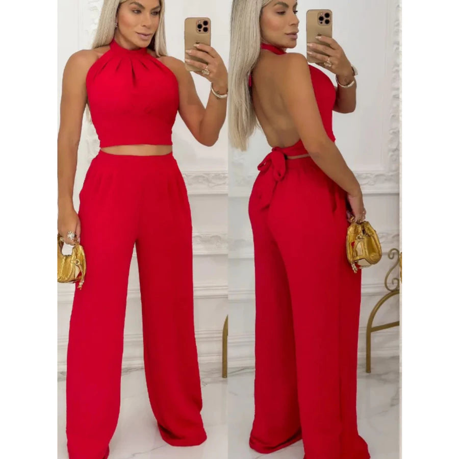 Conjunto Naia DUNA – Cropped com Gola Alta e Calça Pantalona