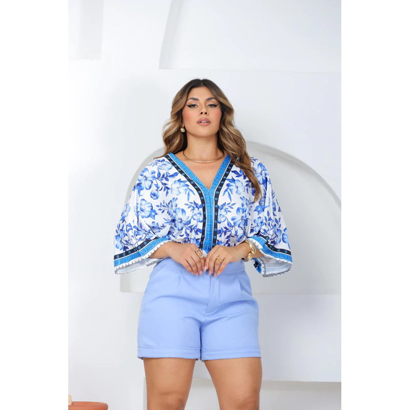 Body Patricinha Tropical Manga Morcego Estampado