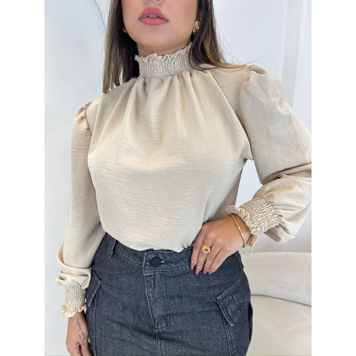 Blusa Manga Longa Princesa Bufante com Lastex - Tecido Duna