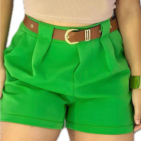 Short Alfaiataria Feminino Social Cintura Alta com Cinto e Bolso