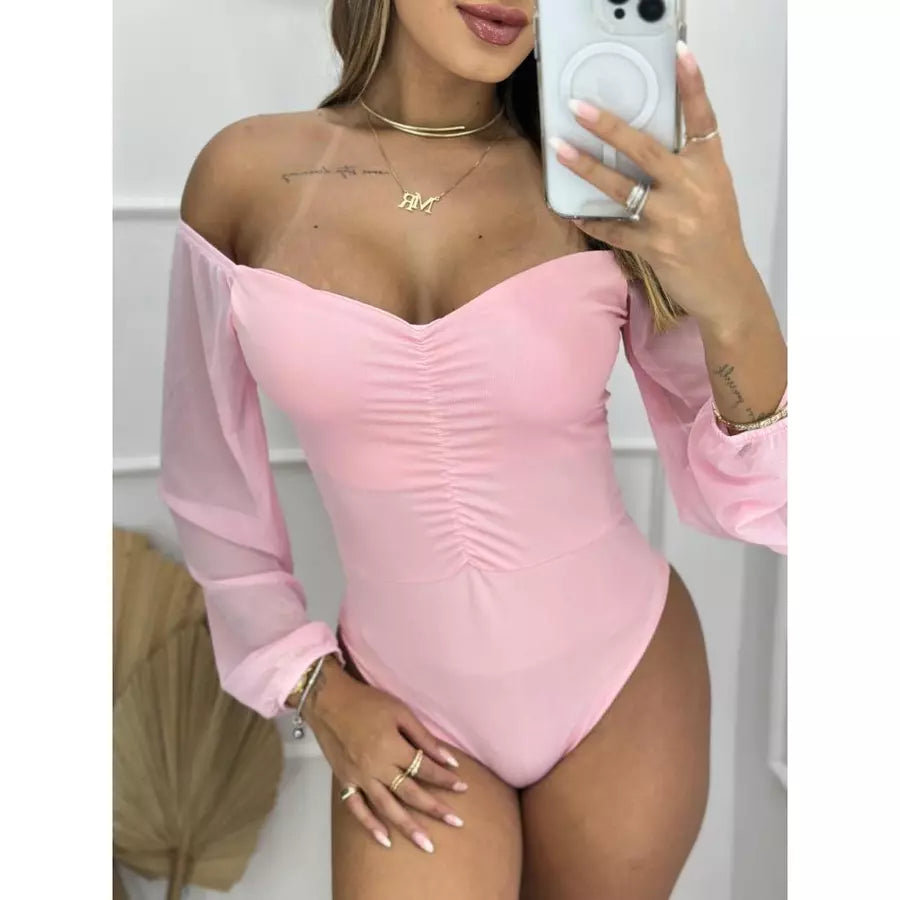 Body Feminino com Bojo – Manga Tule Princesa