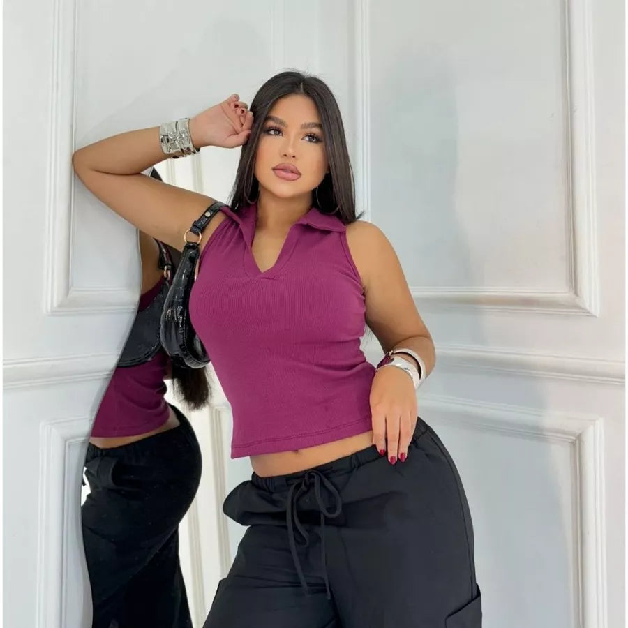 Regata Canelada Gola Polo Feminina – Básica, Moderna e Confortável