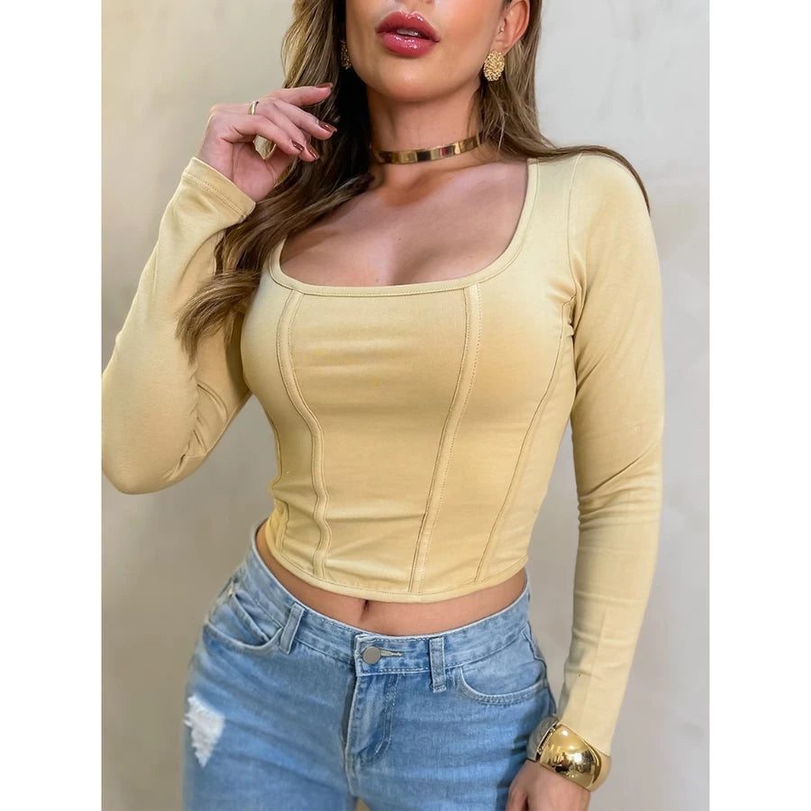 Cropped Feminino Manga Longa Tipo Corset
