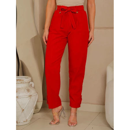 Calça Social Feminina de Linho Elegante com Elástico e Forro Interno