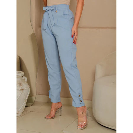 Calça Social Feminina de Linho Elegante com Elástico e Forro Interno