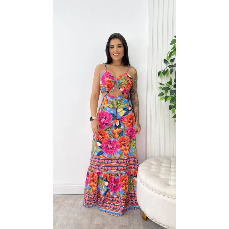 Vestido Longo Feminino Estampado Inspiração FARM