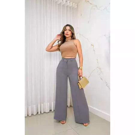 Calça Feminina Pantalona Wide Leg Duna com Botão