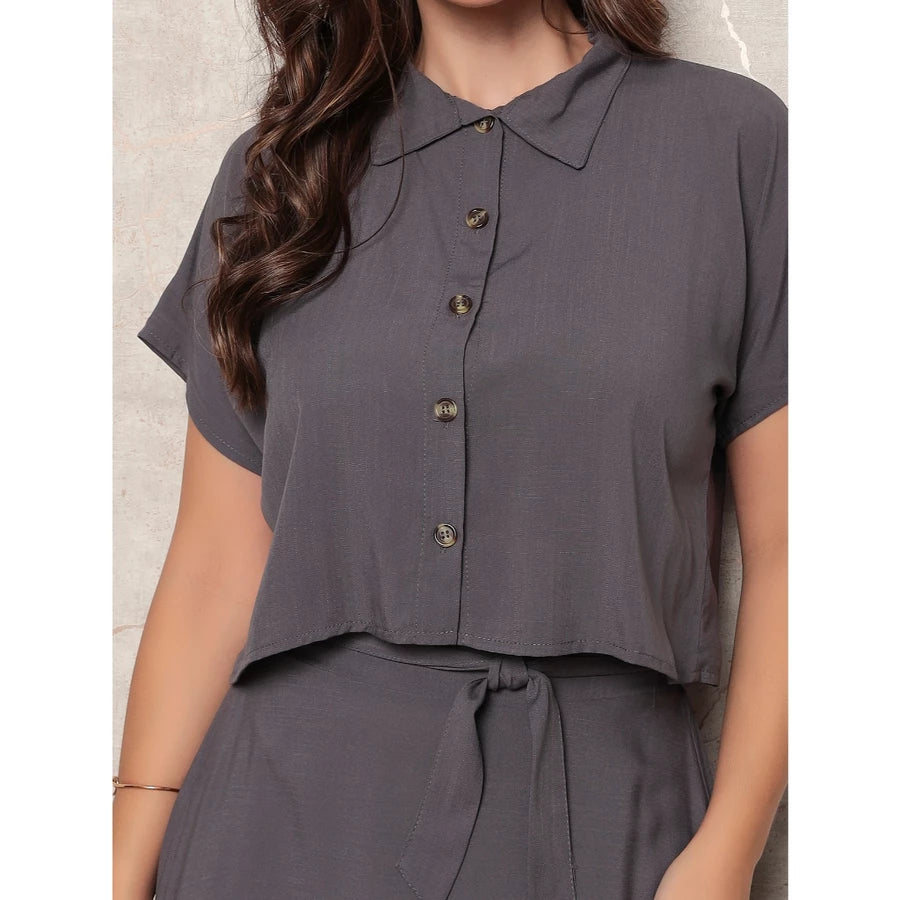 Conjunto Feminino Alfaiataria – Cropped e Saia Longa Rodada com Fenda Meia Lua