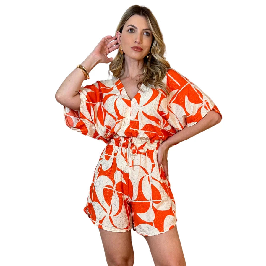 Macaquinho Feminino Curto Estampado Verão Simples Glamour