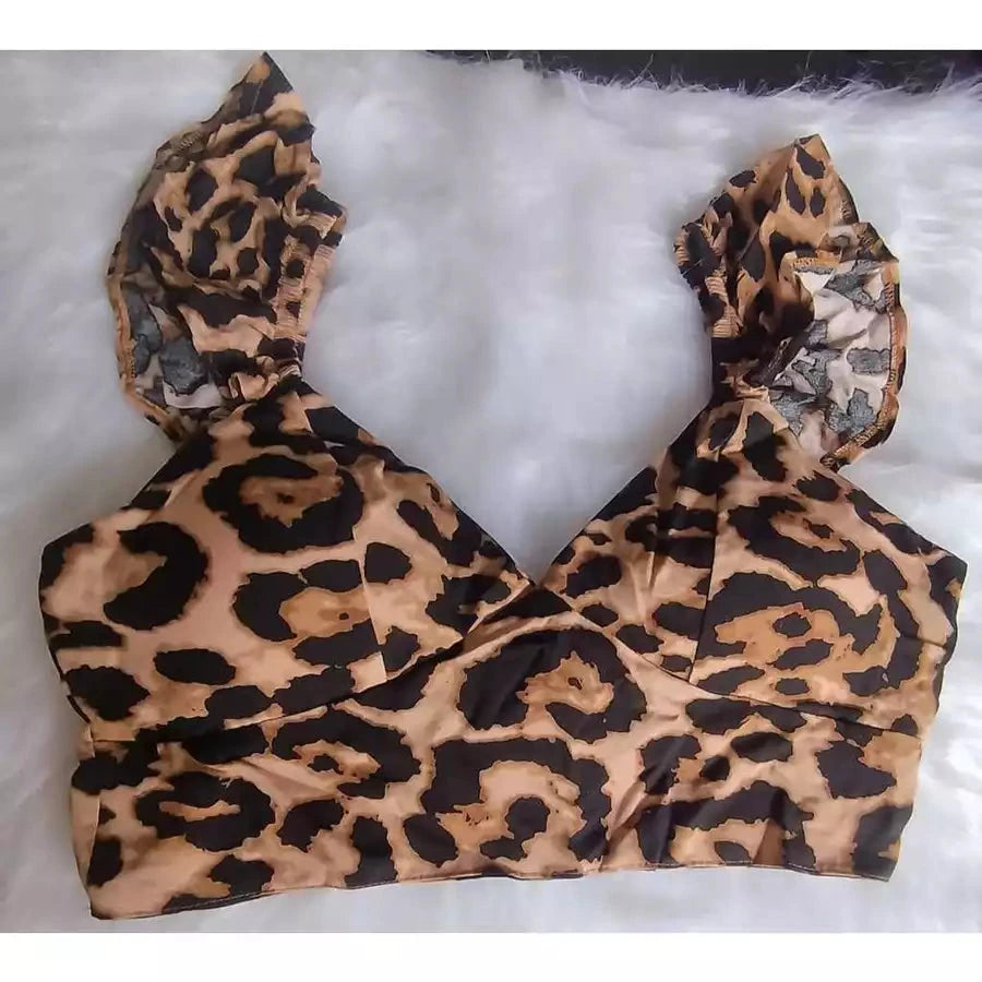 Cropped Feminino Com Decote em V Delicado e babado Top Blusa Corselet Amarração Simples Glamour