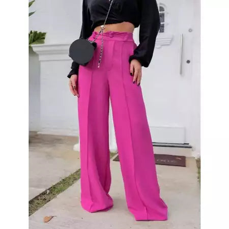 Calça Feminina Pantalona Wide Leg Duna com Botão