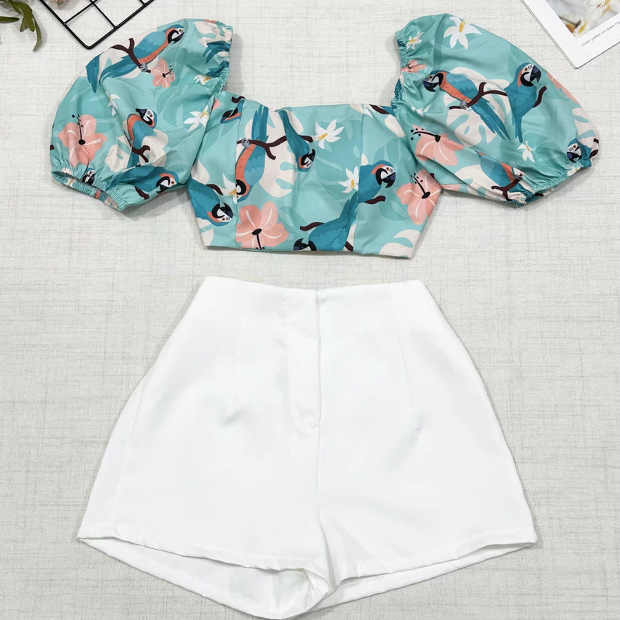 Conjunto Feminino Estampado – Camisa com Amarração + Short com Zíper
