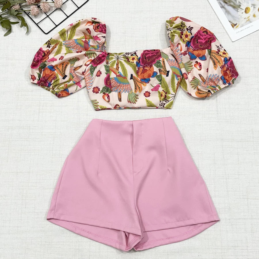 Conjunto Feminino Estampado – Camisa com Amarração + Short com Zíper