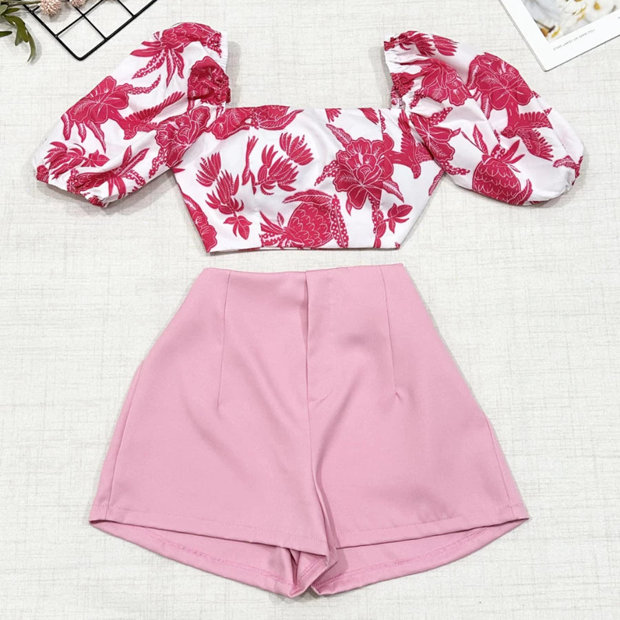 Conjunto Feminino Estampado – Camisa com Amarração + Short com Zíper