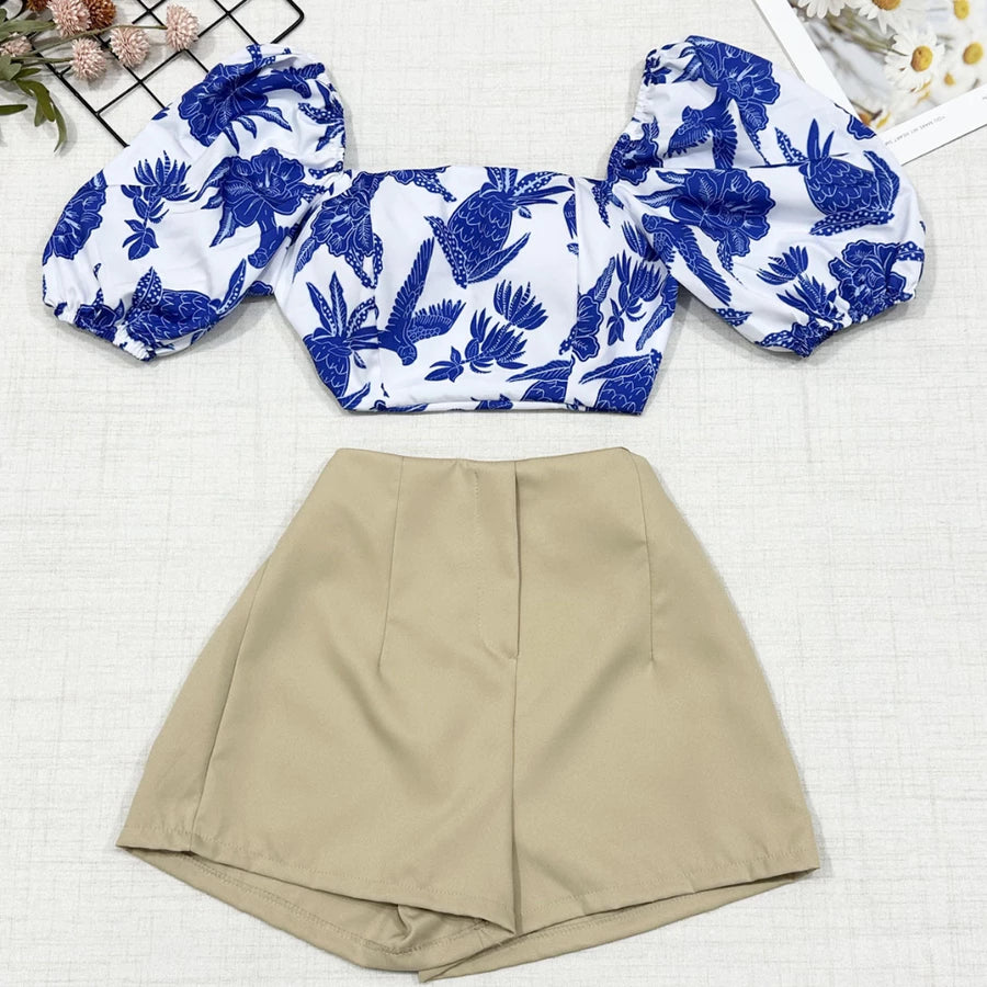 Conjunto Feminino Estampado – Camisa com Amarração + Short com Zíper