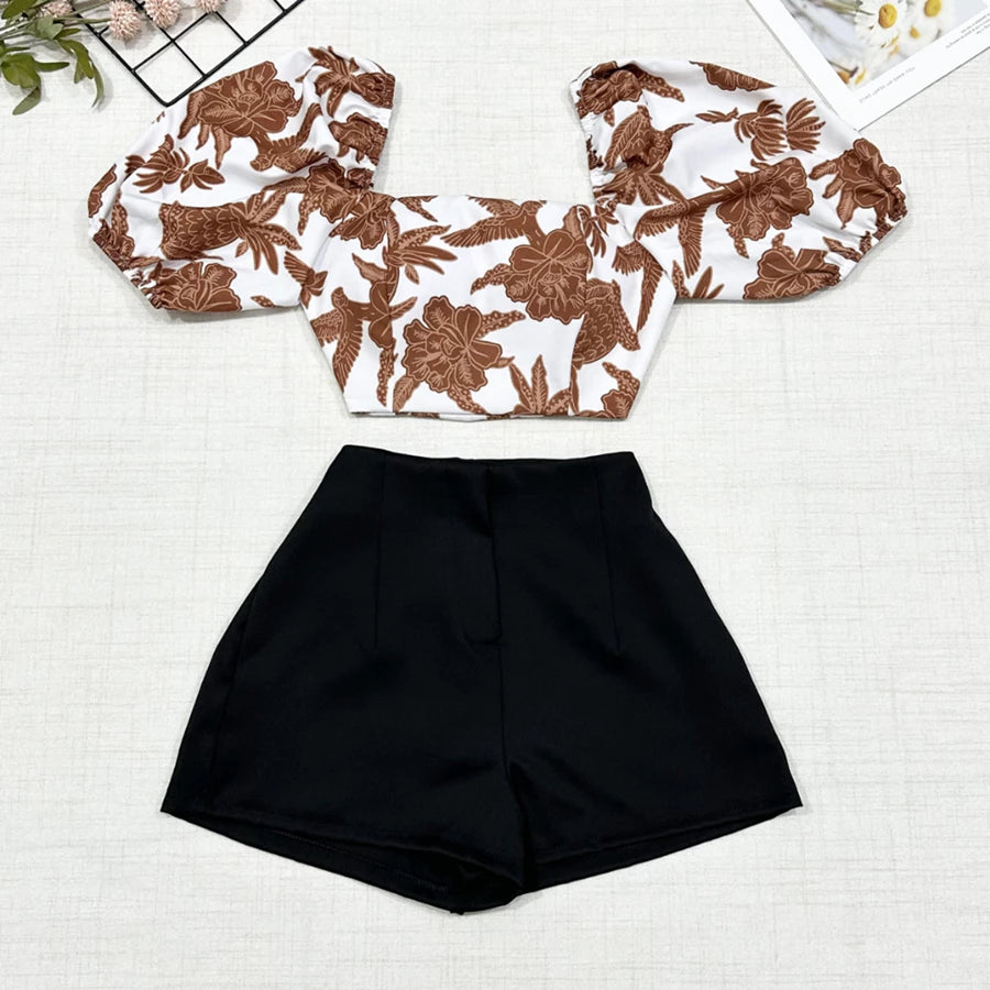 Conjunto Feminino Estampado – Camisa com Amarração + Short com Zíper