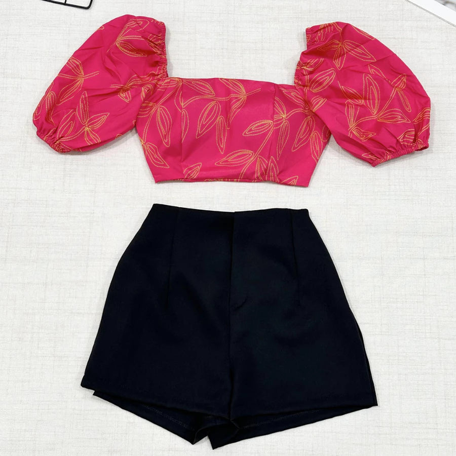 Conjunto Feminino Estampado – Camisa com Amarração + Short com Zíper