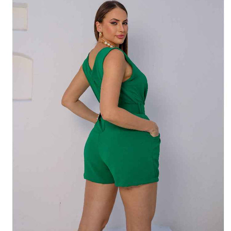 Macaquinho Feminino Soltinho com Cinto – Alfaiataria Duna com Decote em V