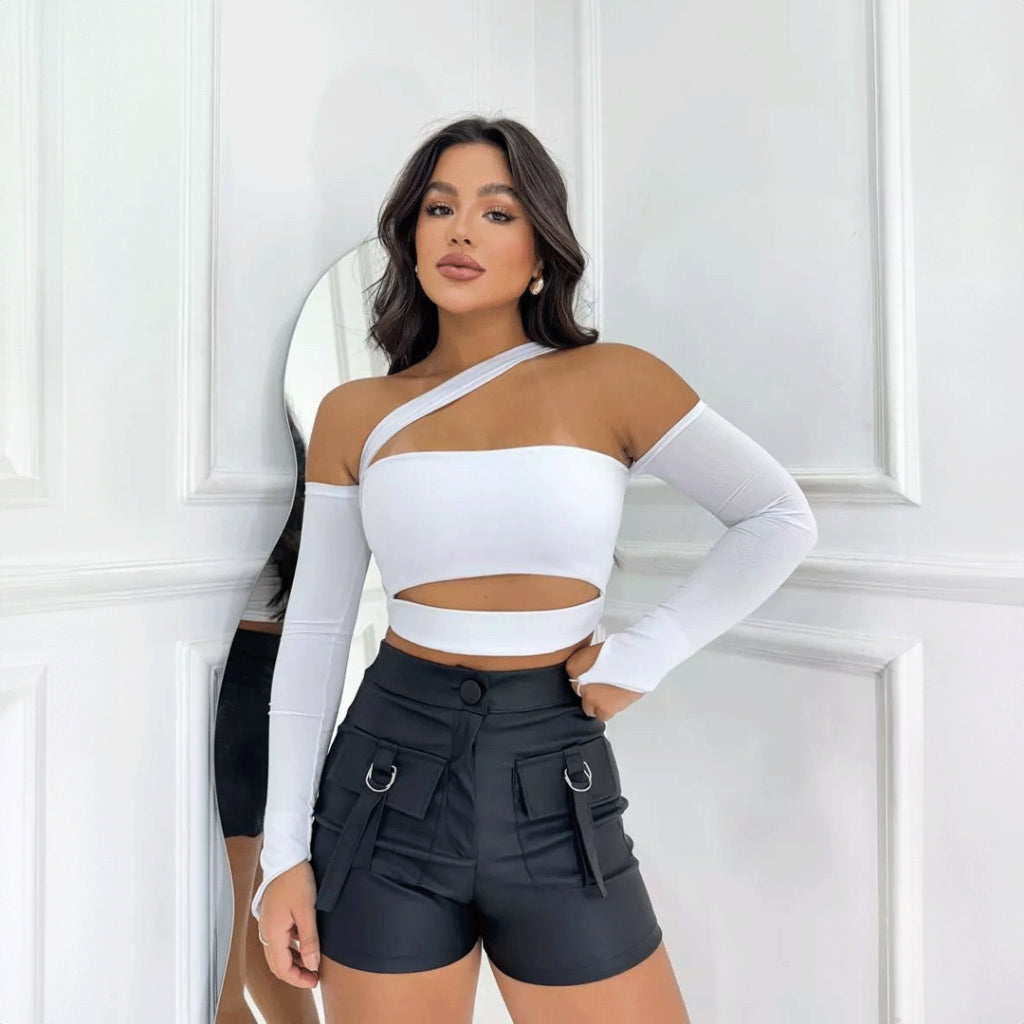 Cropped Feminino Livia Recorte Manga Longa Moda Feminina Moda Blogueira