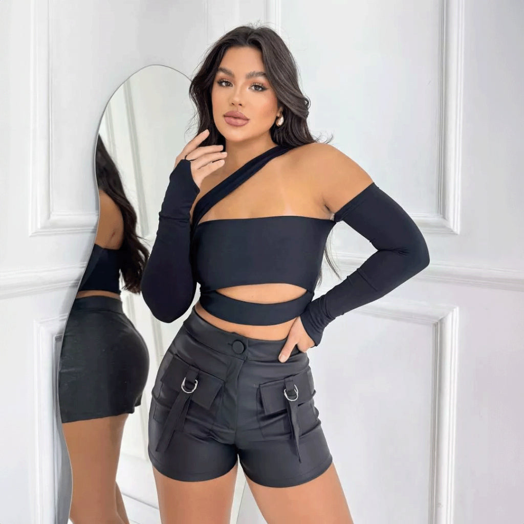 Cropped Feminino Livia Recorte Manga Longa Moda Feminina Moda Blogueira