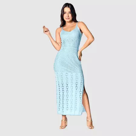 Vestido Longo Feminino Regata Tricot com Fenda Lateral Premium
