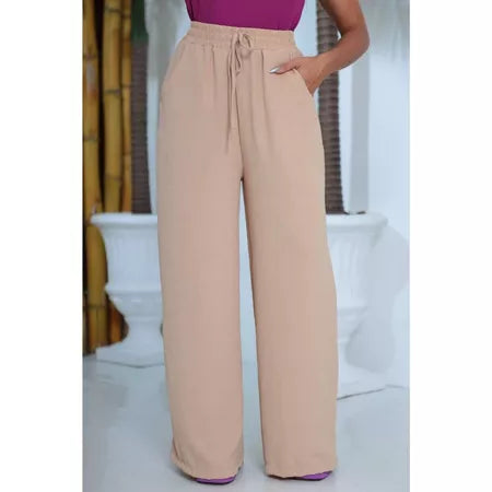 Calça Pantalona Feminina Tecido Duna com Elástico na Cintura