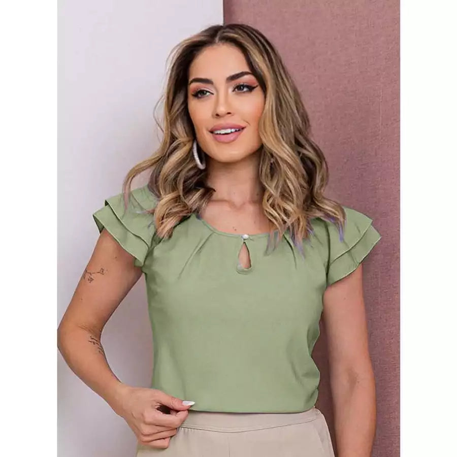 Blusa Feminina Babado com Manga Curta